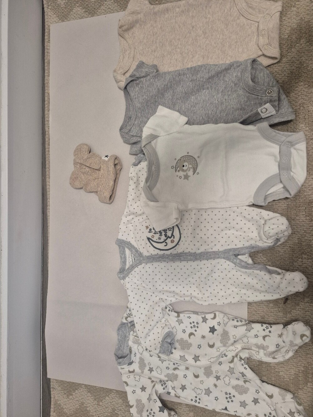 Preemie Baby Neutral and Gray Bundle Onsies And Sleepers And Hat